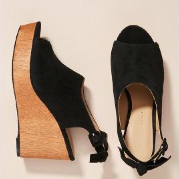 Anthropologie Shoes - Anthropologie Black Bow-Back Wooden Wedge Sandals